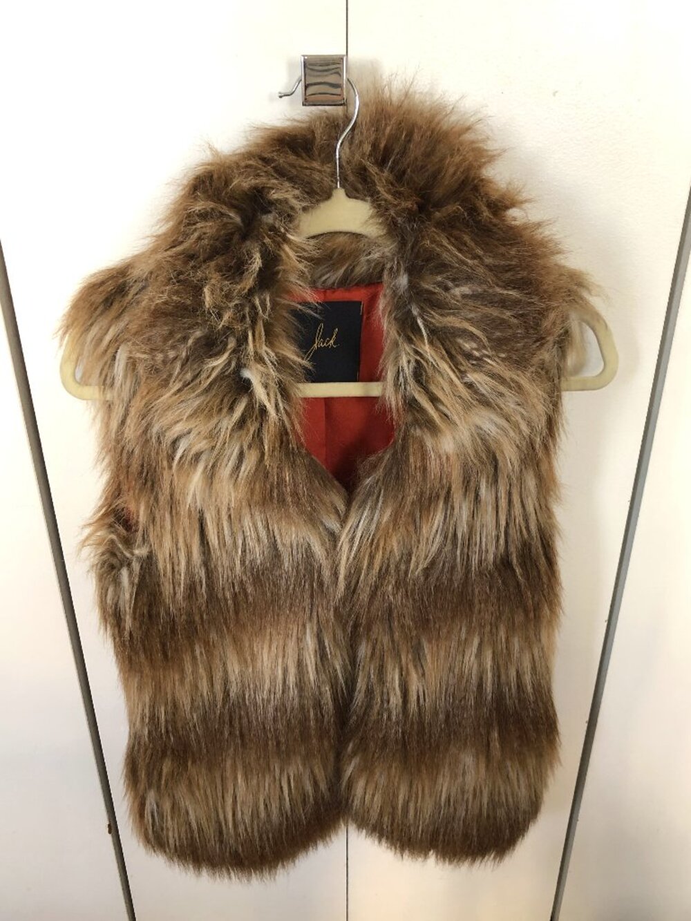 JACK by BB Dakota - Faux Brown Red Fox Fur Animal Shawl Collar Vest - Size S